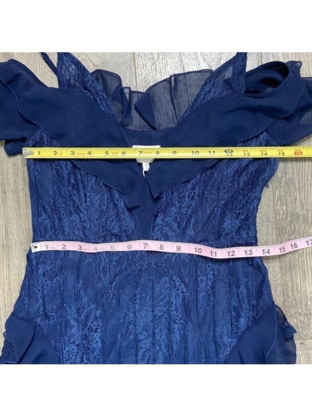 Anthropologie Foxiedox NWT Pintuck Lace Chiffon Maxi Dress Navy Blue Size Small - Picture 4 of 10